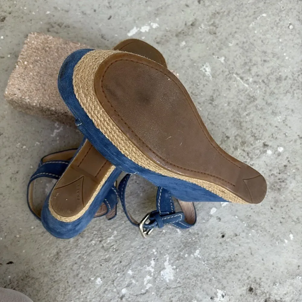 Prada suede and rope wedges